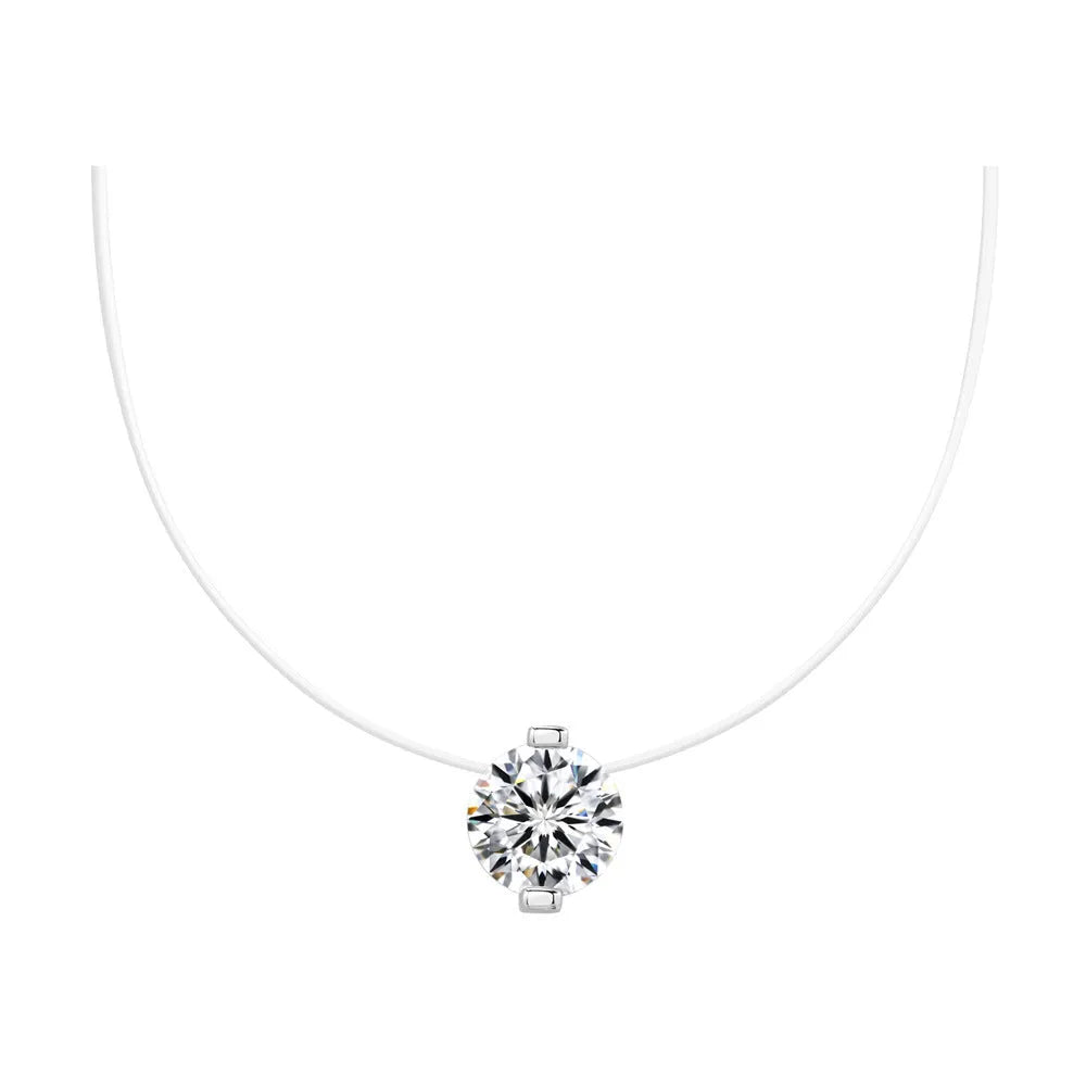Women's moissanite clavicle chain with invisible fishing line and plum blossom design on 925 silver pendant