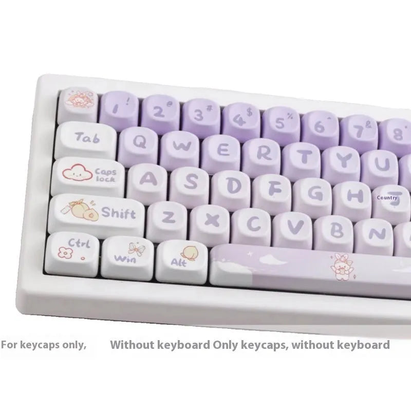 Full set of purple gradient keycaps with white rabbit illustration for mechanical keyboards