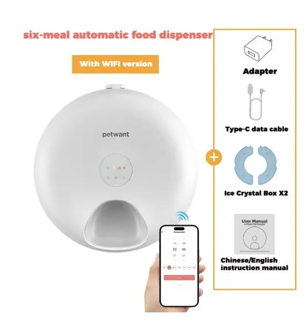 Donut Frost WiFi 6 automatic pet food dispenser with app control and ice packs for freshness
