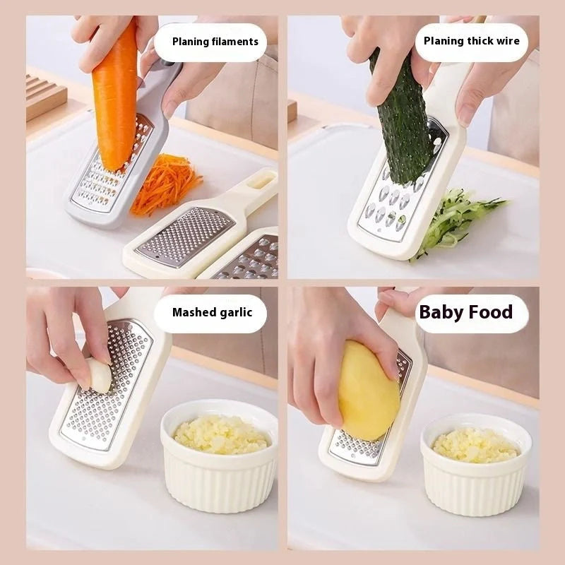 3-in-1 stainless steel cheese and vegetable grater with non-slip handle