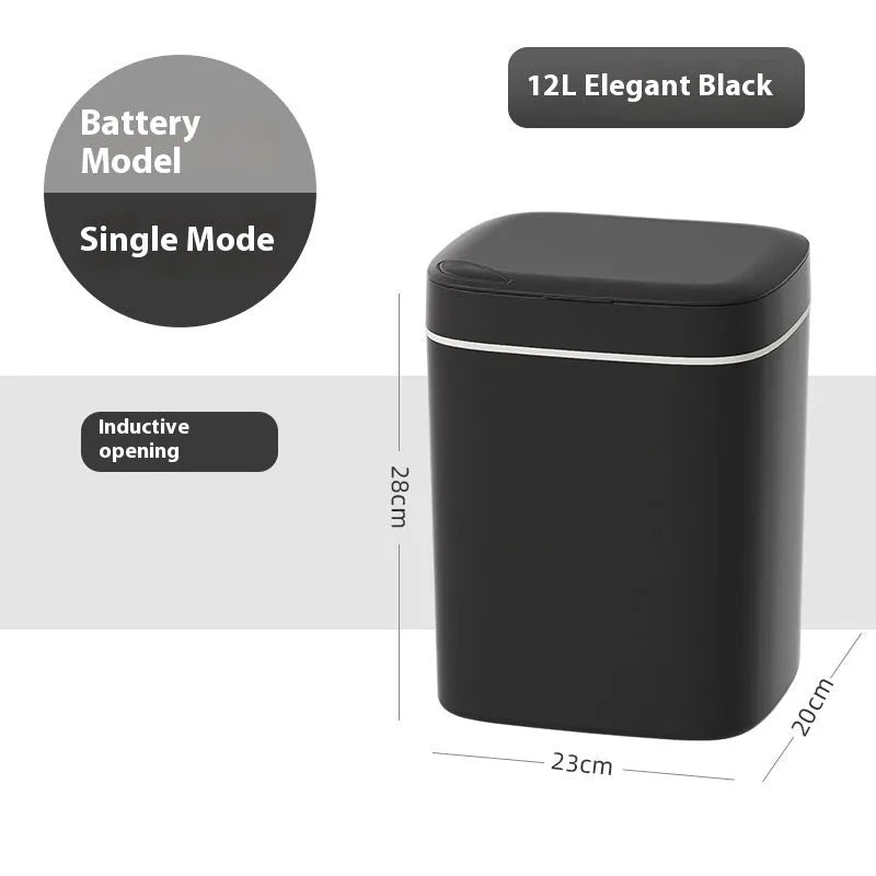 Square automatic induction garbage bin with sensor opening lid in milky white colour variant