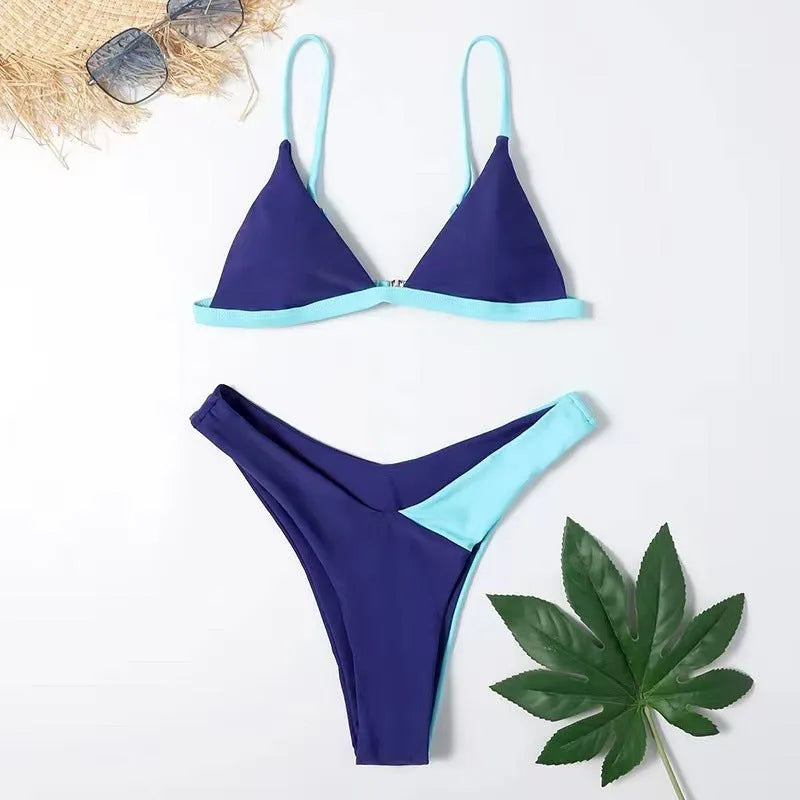 Women's patterned nylon swimsuit briefs set on a white background.