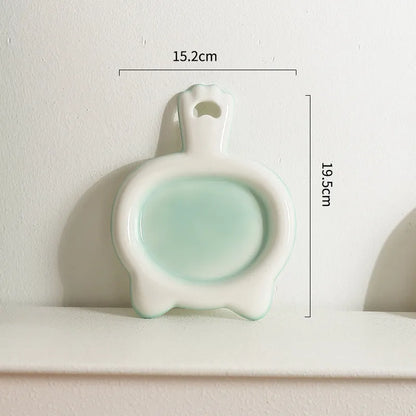 Ceramic cat bowl with shallow design in blue, green, pink, or yellow colour options