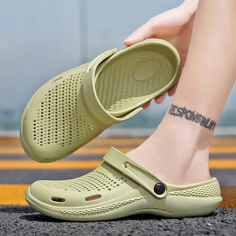 Men's EVA beach shoes with soft bottom and big toe design, shown in light grey, available in sizes 36-46