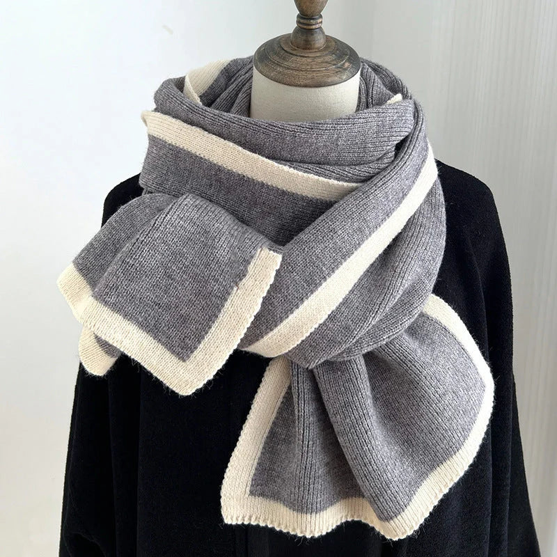 Premium knitted wool scarf in various classic British colours, including red, camel, grey, black, beige, and army green