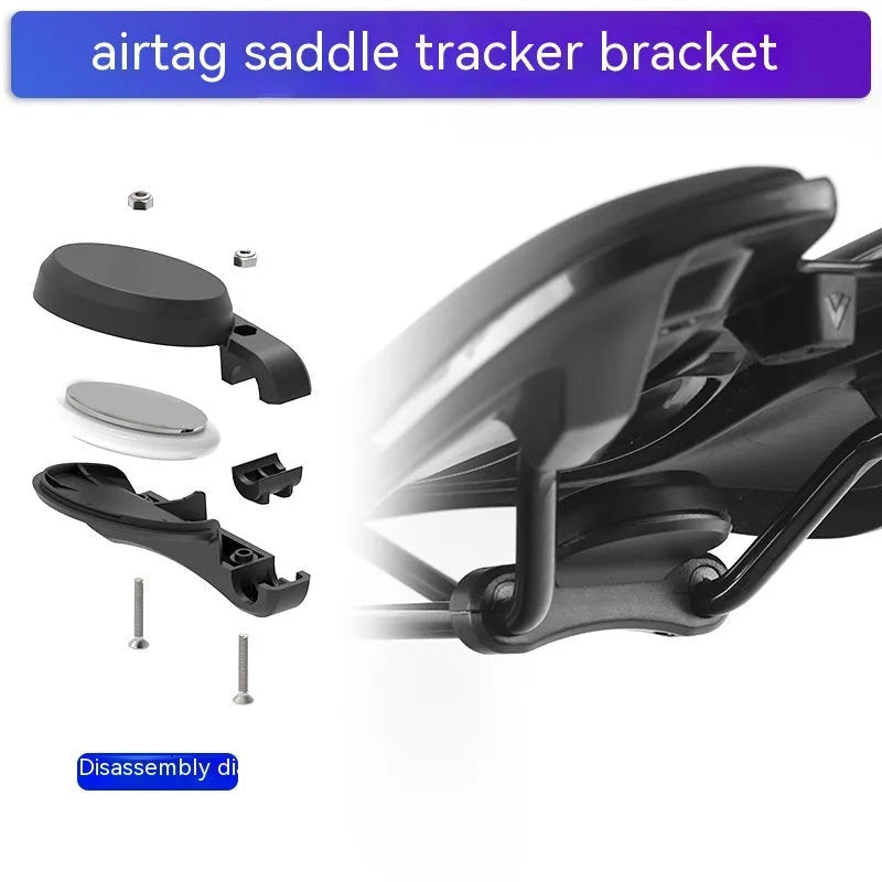 Fixed bicycle GPS tracker mounting bracket in black ABS plastic for seat post installation includes anti-theft bolts and self-locking nuts for secure GPS tracker attachment on bicycles and e-bikes