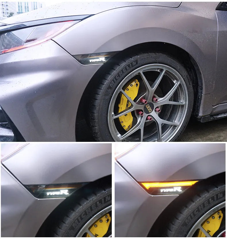TYPER side turn signal fender streamer for tenth generation Civic, 2-pack, ABS plastic, TypeR red smoked black yellow