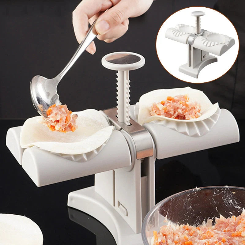 Double head dumpling mould with anti-slip base for efficient kitchen use