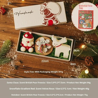 Handmade Christmas scented candle gift set with 9 designs, wooden display pad, and handbag