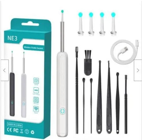 NE3 wireless otoscope ear cleaning kit with camera, LED light, and spoon heads