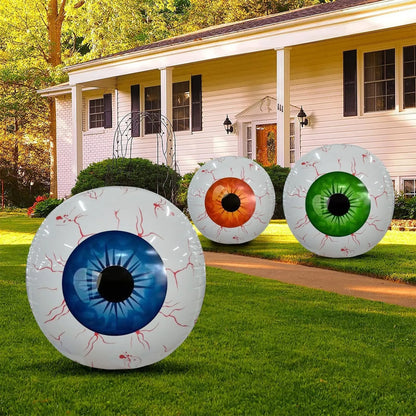 Halloween eyeball balloon with bloodshot pattern, 55 cm uninflated, 40 cm diameter when inflated, in green, blue, or red