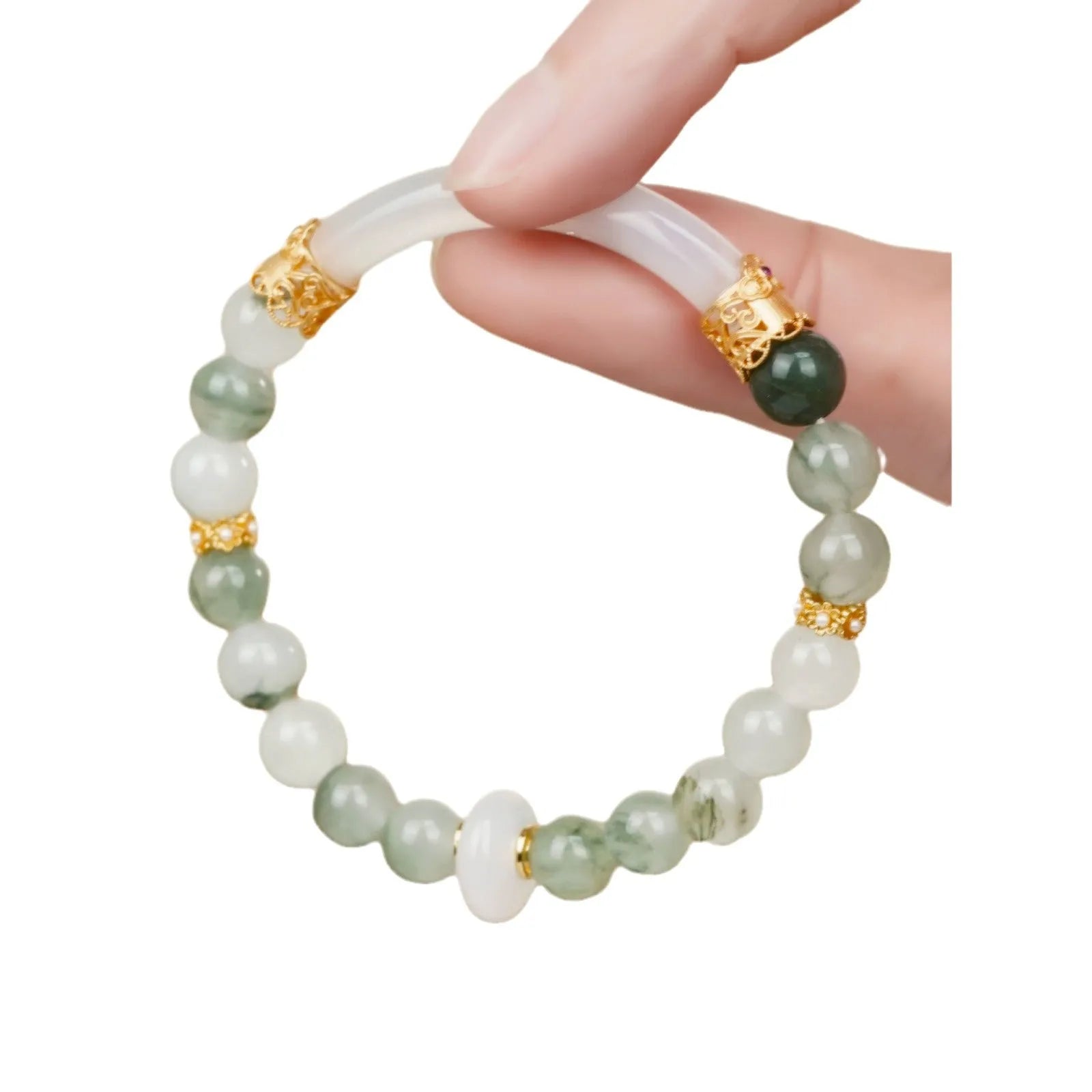 Light green emerald half bracelet for women with Tian Shan Cui material and national style round elements