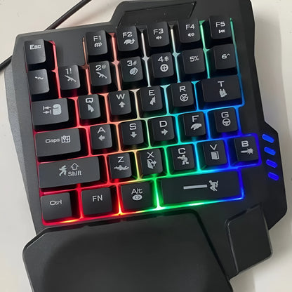 Single-handed mechanical keyboard and mouse peripheral set with ABS plastic construction