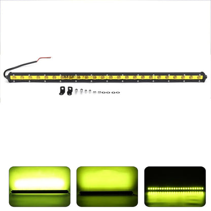 25-inch long aluminium single row LED light bar with mounting brackets and screws.