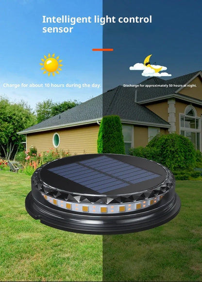 Square solar buried light with solar panel, 121mm dimensions, installed flush with ground surface