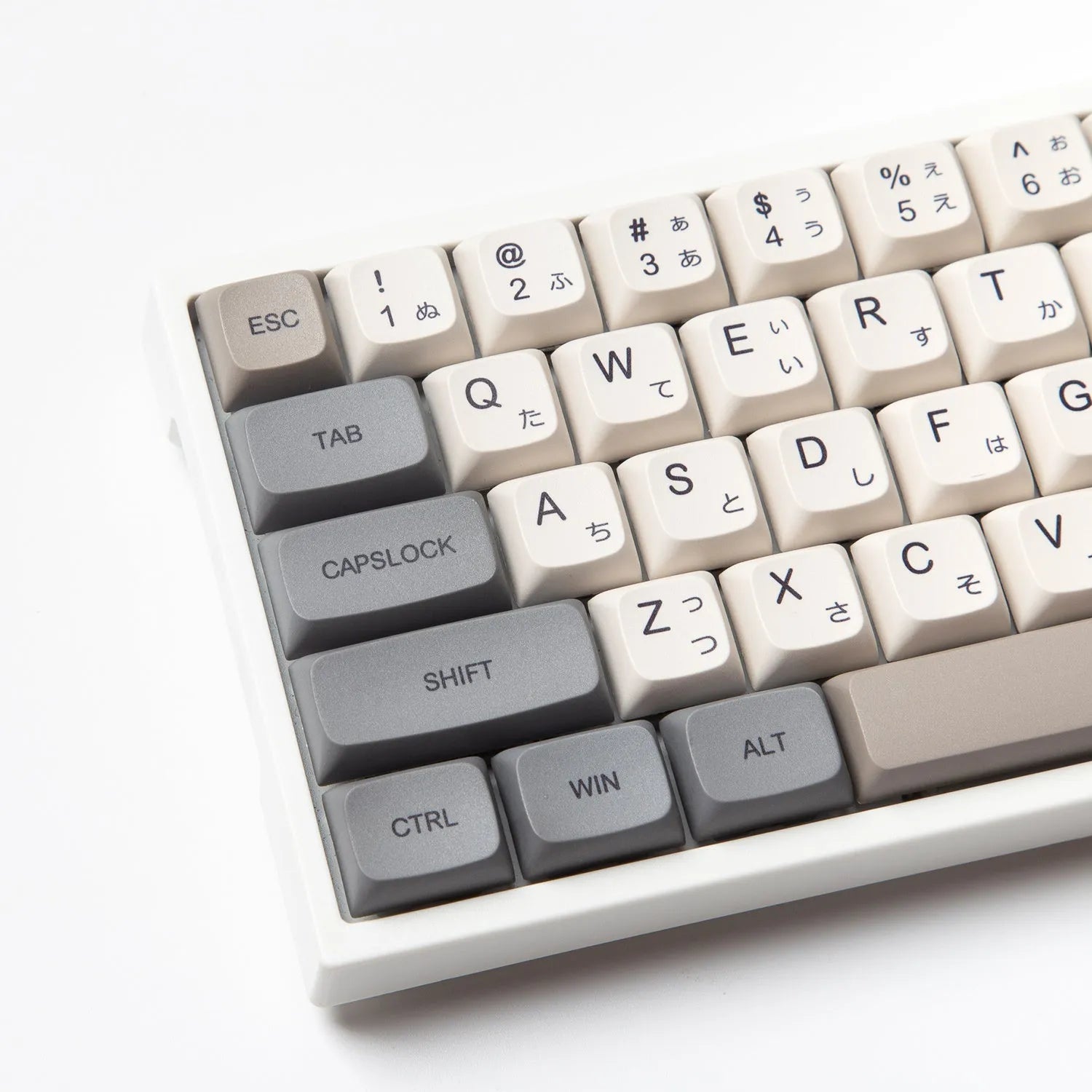 Complete set of 139 PBT XDA profile keycaps for mechanical keyboards with English legends laid out on a table.