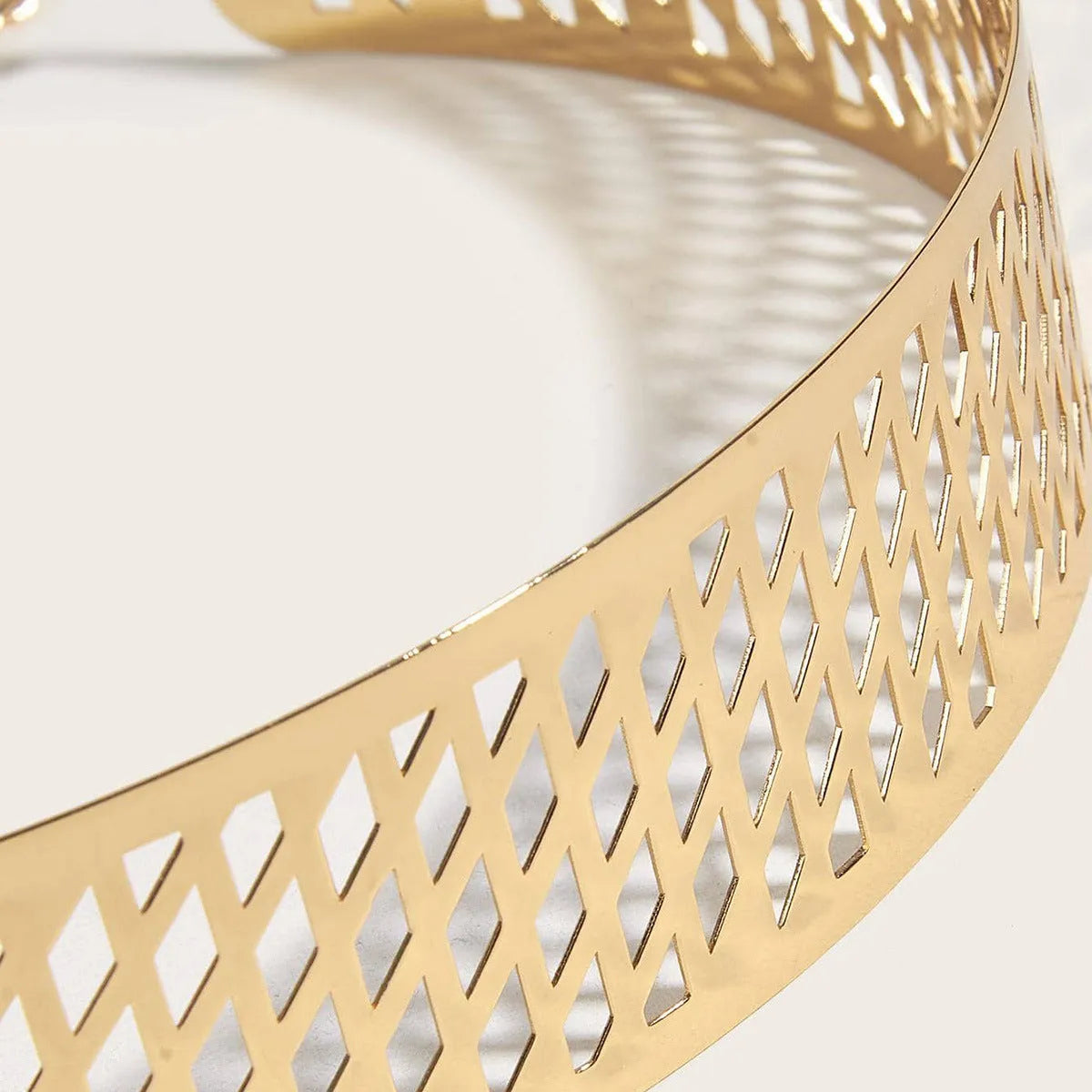 Golden Lantern Head Punching Net Flower iron waist ring belt in gold, showing thick 4.5cm width and alloy buckle.