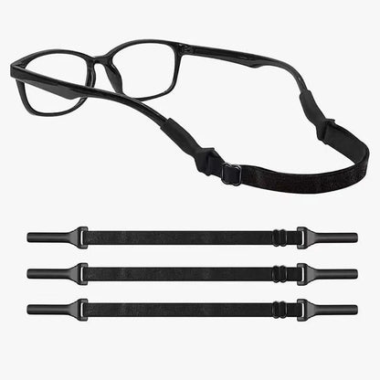 Black adjustable glasses cord with silicone earpiece hooks for adult and children's eyewear security