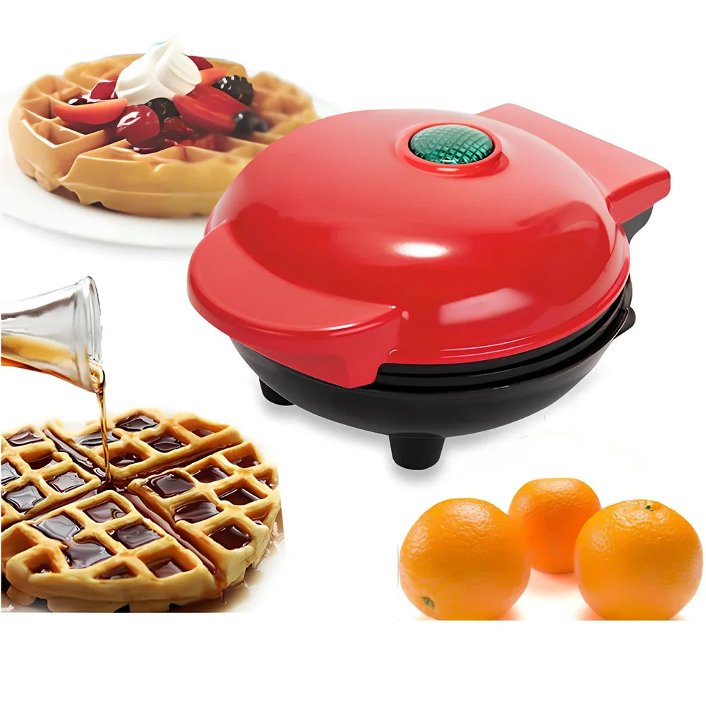 Red electric waffle maker measuring 10cm x 15cm x 20cm with EU plug and non-stick cooking surfaces