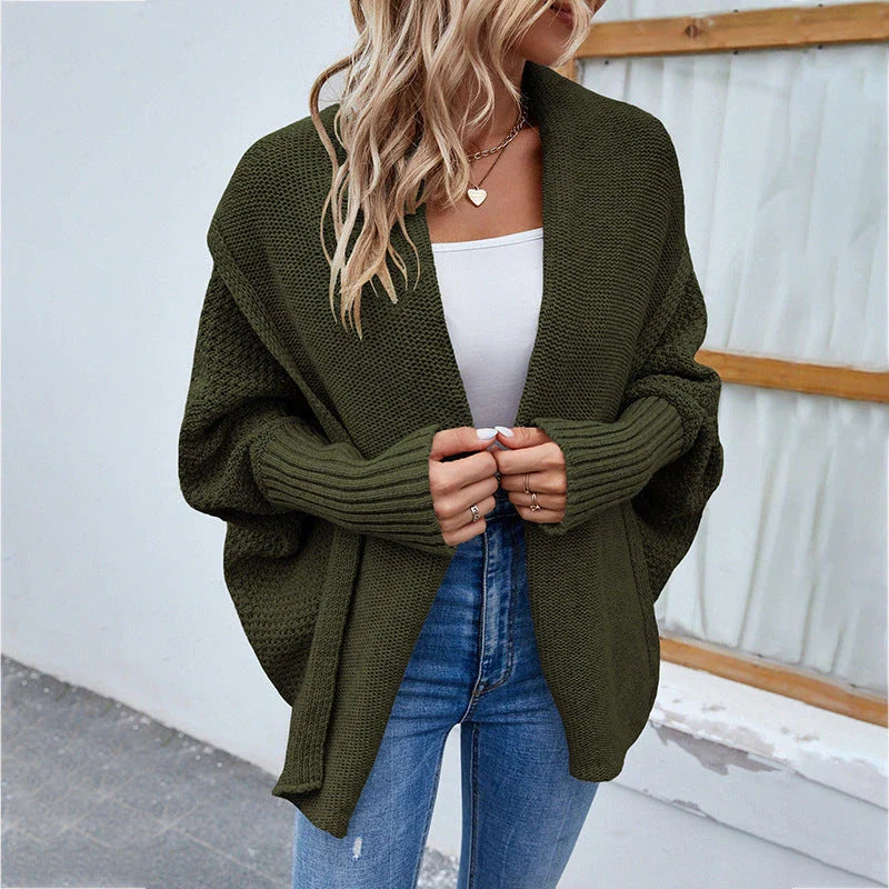 Stylish loose knit sweater jacket with bat wing sleeves in various colors