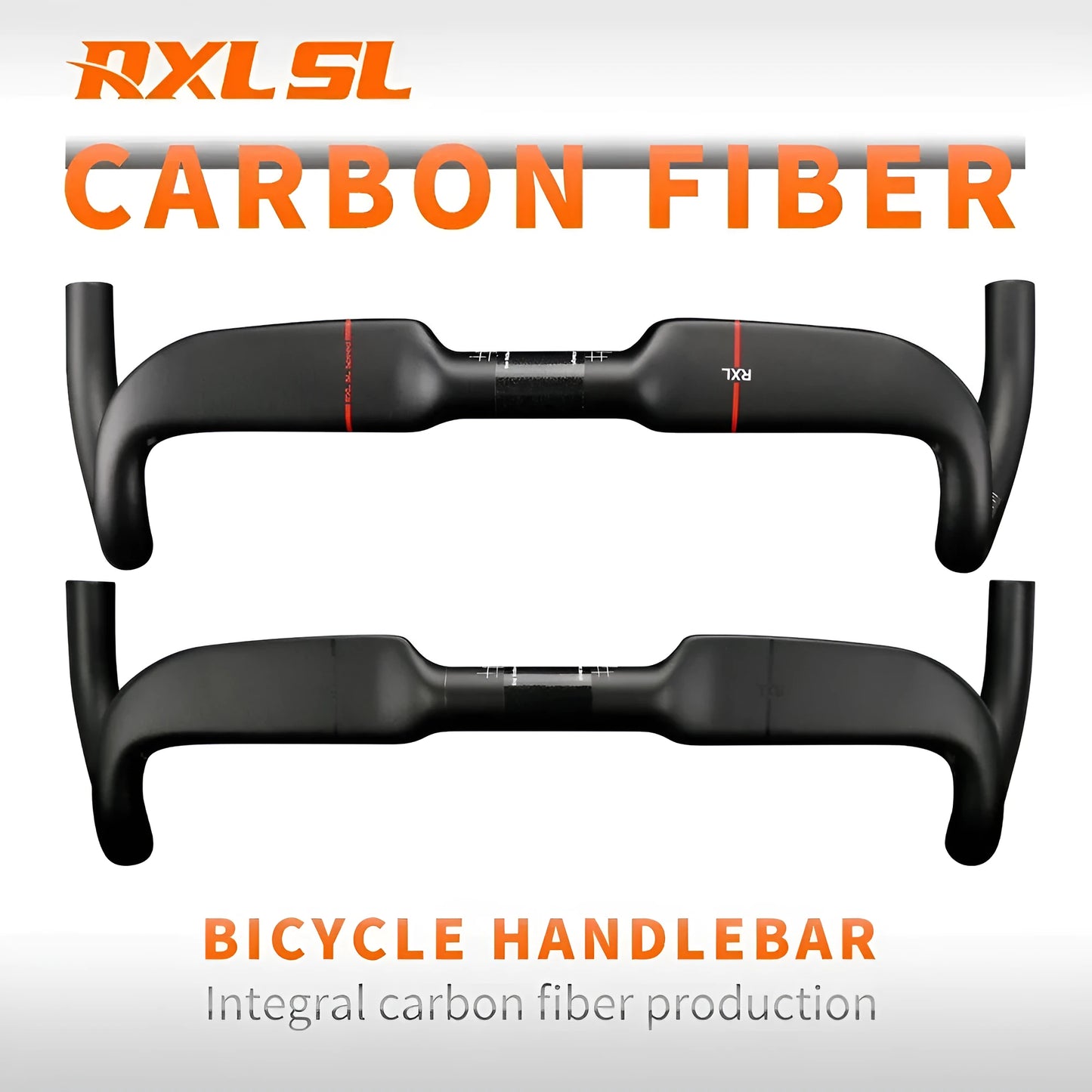 Carbon fibre road bicycle handlebar with double-line design in red, shown from above.