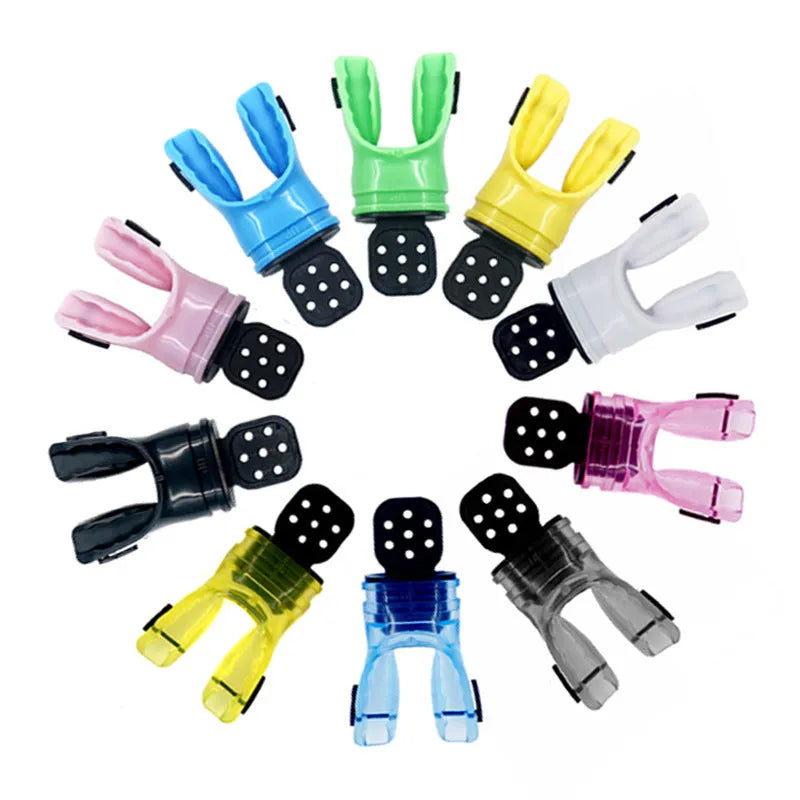 Plastic free edible silicone diving mouthpiece in 110mm length showing colour options