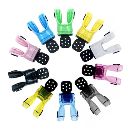 Plastic free edible silicone diving mouthpiece in 110mm length showing colour options
