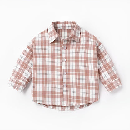 Men's khaki lattice shirt with animal print long sleeves on a hanger