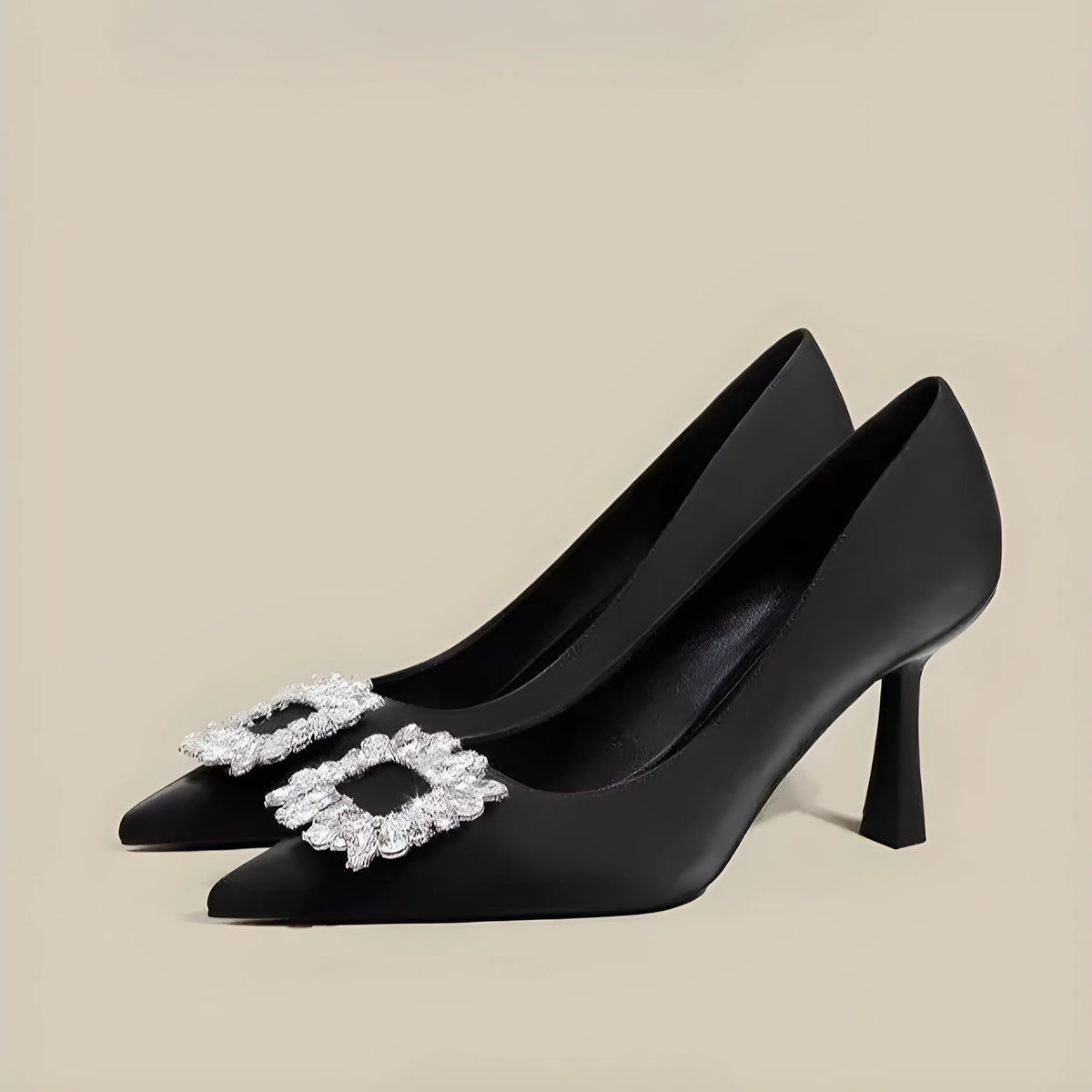 Women's pointed toe stiletto high heels in beige and black colours with low top design