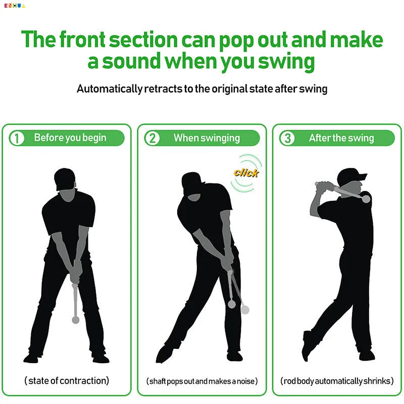 Golf telescopic swing simulator with adjustable stainless steel shaft in black, blue, or red colours for home training