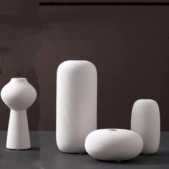 Modern Scandinavian ceramic vase with textured inlay surface decoration