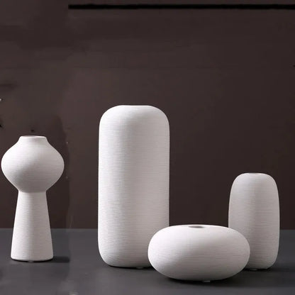 Modern Scandinavian ceramic vase with textured inlay surface decoration