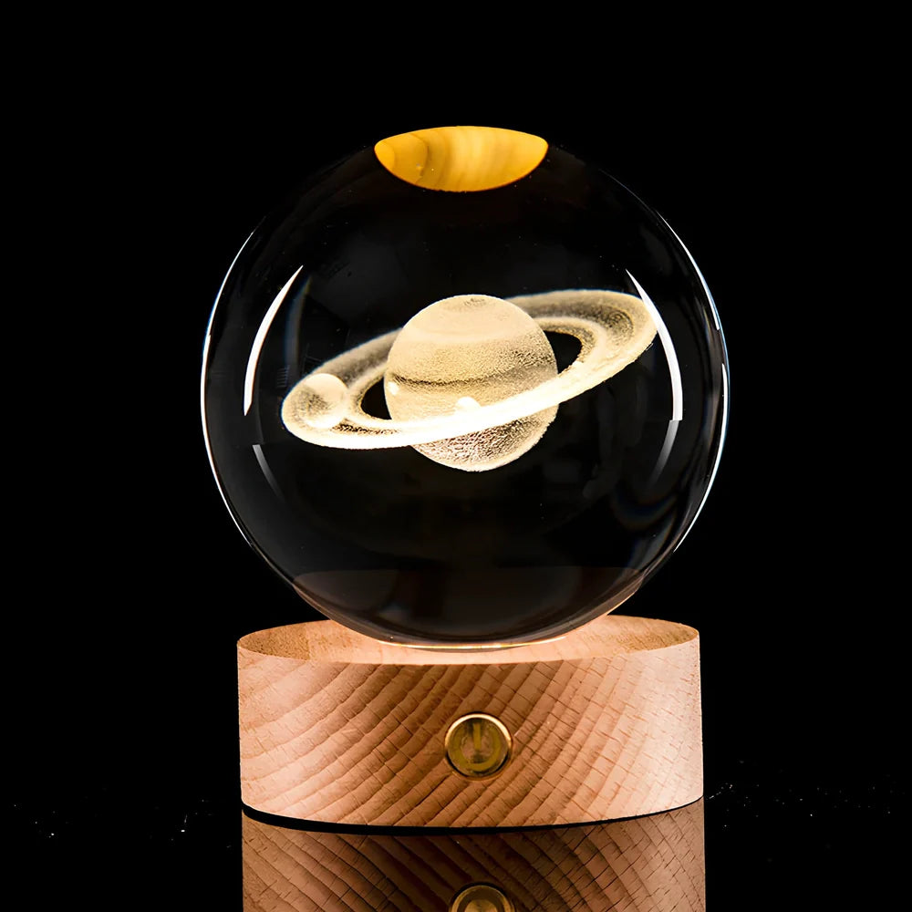 Luminous Galaxy Crystal Ball with 3D laser inner carving showing celestial patterns and gradient lighting