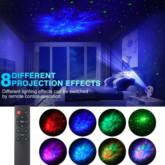 White enamel astronaut starlight projection lamp on base, projecting northern lights and stars, size 22.5 x 12.5 x 12.5cm, USB powered
