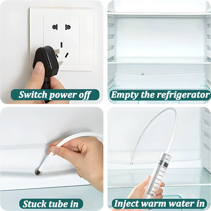 Comprehensive 5-piece DIY Refrigerator Drain Hole Cleaning Kit with suction hose, drain brush, and plastic scraper
