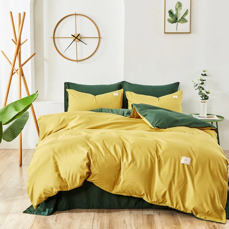 Home Textile bedding set showing duvet cover, flat sheet and pillowcases in a choice of ten colours.