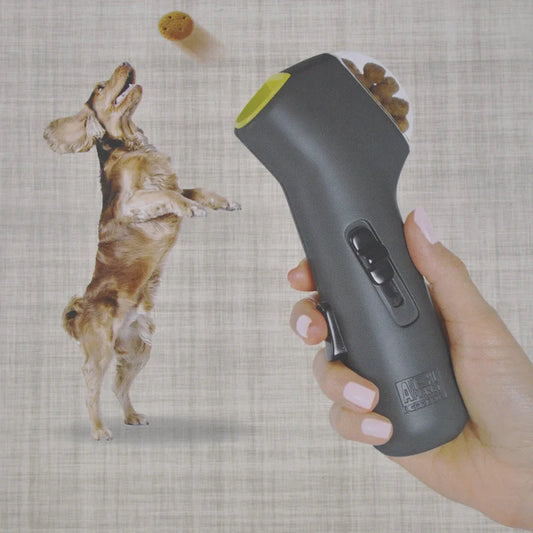 Dog Training Snack Launcher in grey, dimensions 18cm height, for interactive pet play