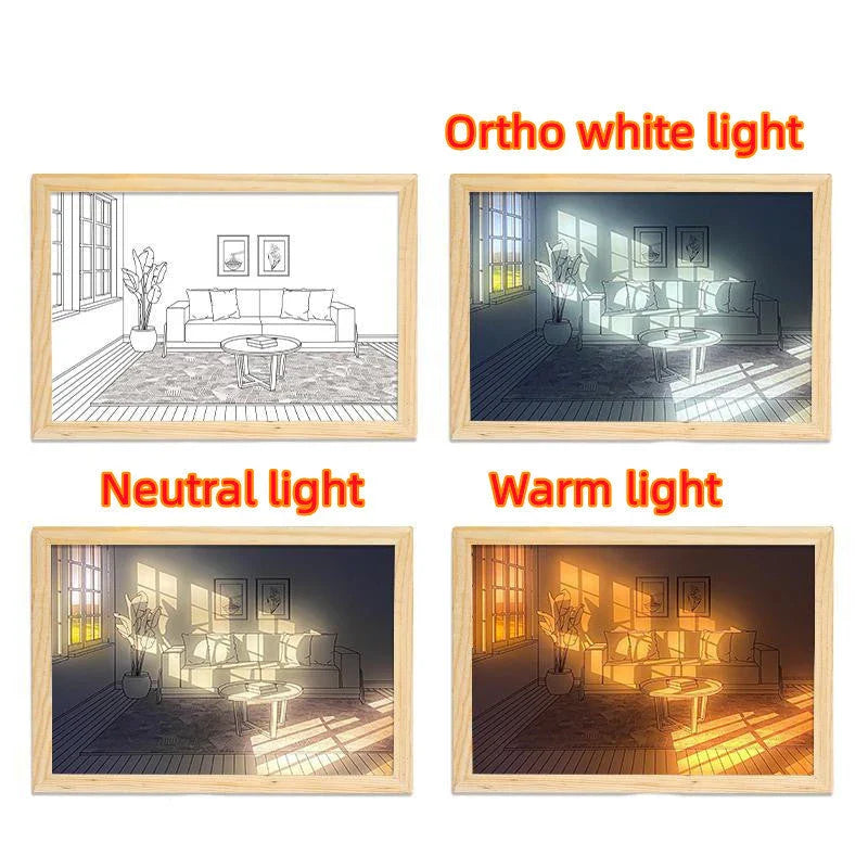 Customizable illuminated picture frame with adjustable LED lighting for home decor