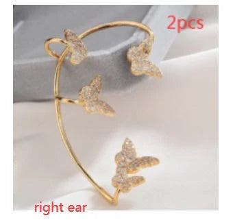 Elegant gold-plated butterfly ear cuffs with sparkling zircon accents, perfect for women's fashion and accessorizing