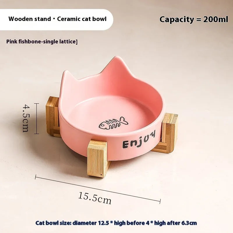 Porcelain cat bowl with cat ear design in 2-in-1 configuration for food and water