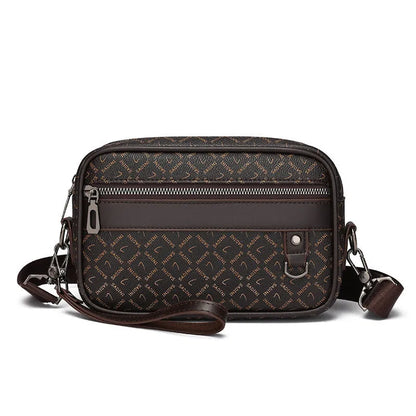 Men's casual geometric pattern messenger bag in PU leather with large capacity.