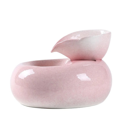 Ceramic automatic cat water dispenser with leaf design in white or pink, porcelain pet fountain with EU or US plug