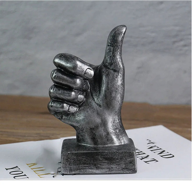 Resin gesture ornament in bronze finish showing hand making OK sign, 10cm tall desktop decoration