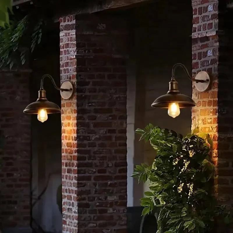 Retro style villa courtyard wall lamp in silver or copper finish with adjustable installation angles