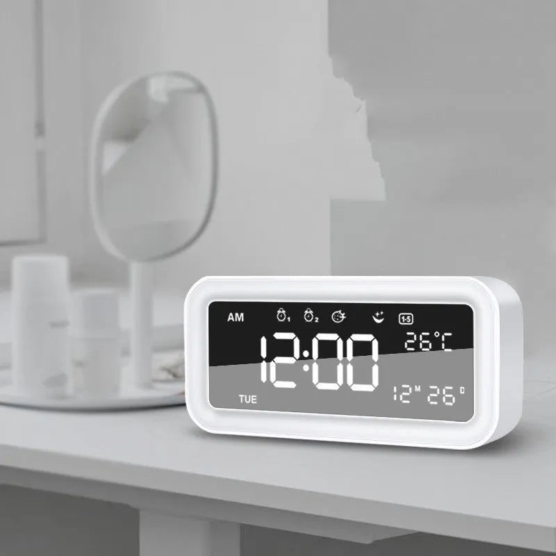 Blue rectangular LED atmosphere alarm clock with digital display and music function, 190x91x53mm
