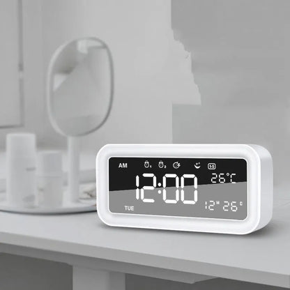 Blue rectangular LED atmosphere alarm clock with digital display and music function, 190x91x53mm