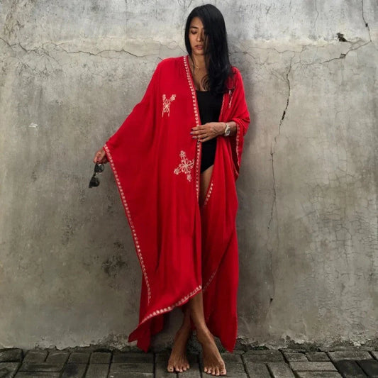 Stylish rayon embroidered beach cover-up with sun protection in various colors