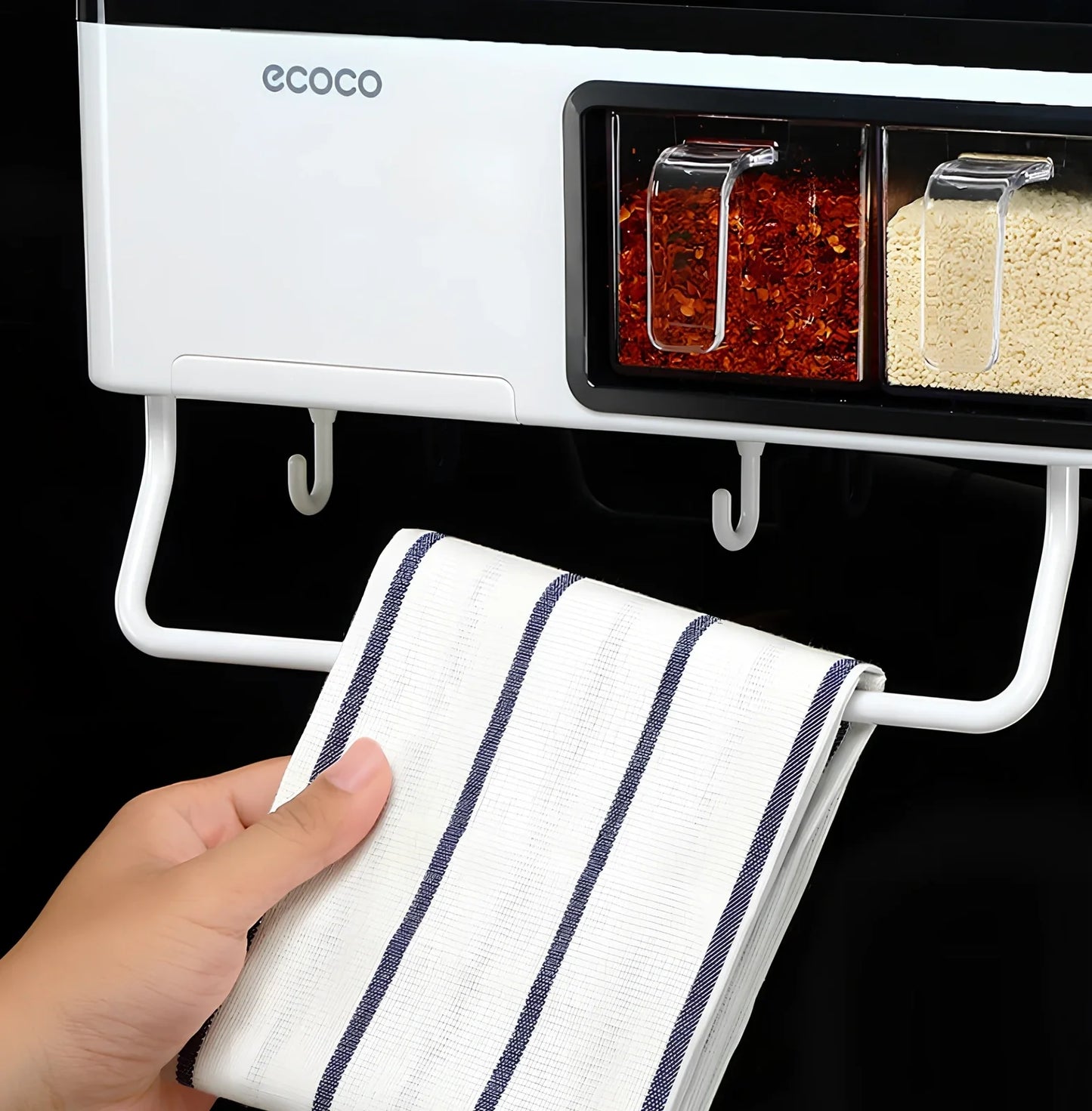 White plastic wall-mounted kitchen storage rack weighing 1500g for utensils and seasonings in corners