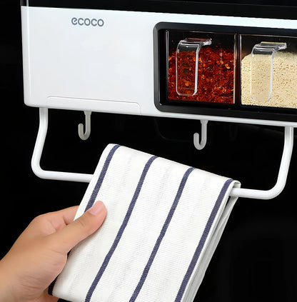 White plastic wall-mounted kitchen storage rack weighing 1500g for utensils and seasonings in corners