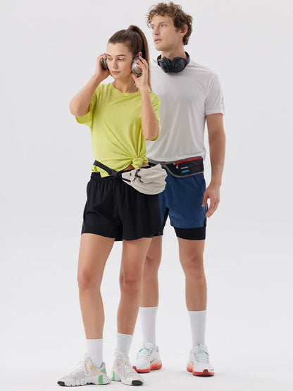 Men's side-slit sports shorts in turmeric yellow with straight leg cut and micro elastic nylon fabric